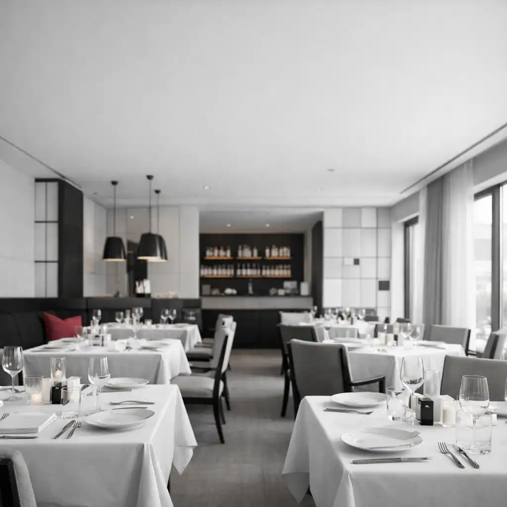 Wide-angle view of the contemporary Perfect-Way-Consulting Szolgáltató Betéti Társaság main dining room with clean lines and a neutral palette